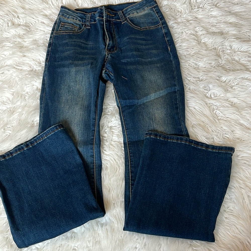 Dark blue flare jeans for woman size petite S.